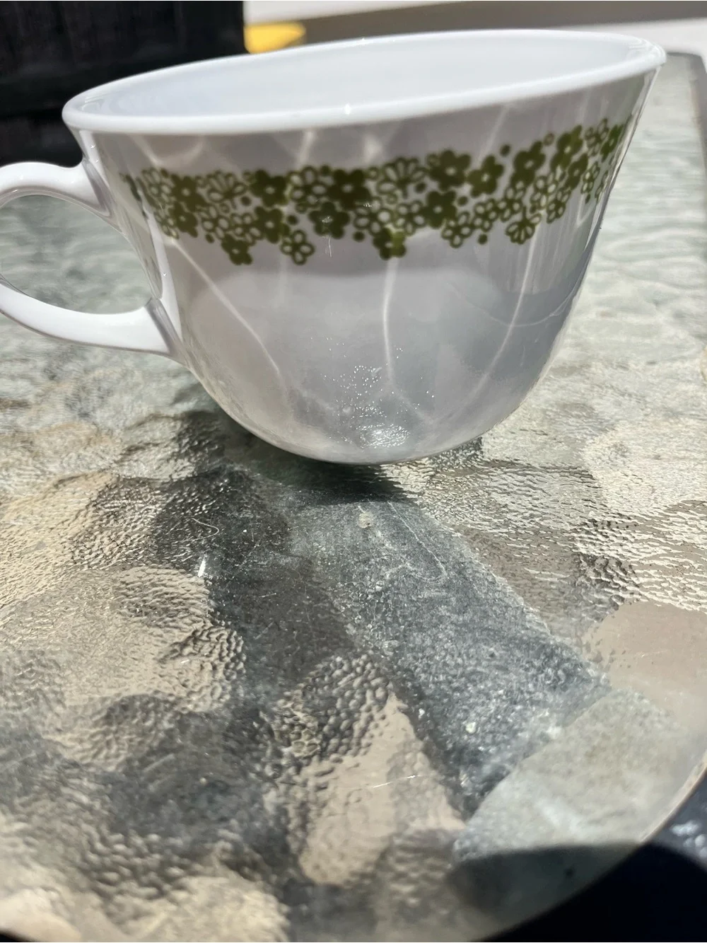 Vintage Retro Corning-ware Green Floral coffee cup and sugar dish.